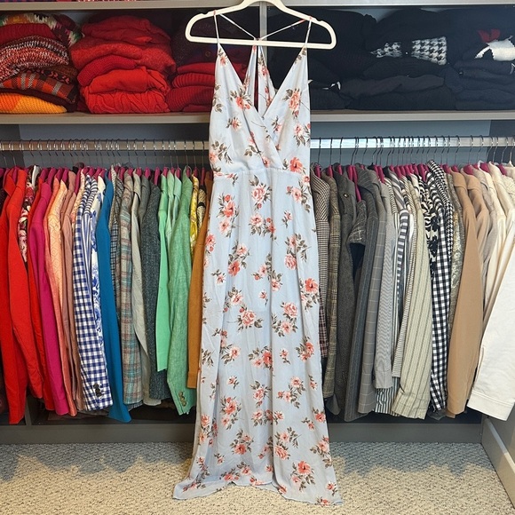 Lush Dresses & Skirts - Lush blue/coral floral sleeveless back zipper closure maxi dress size S